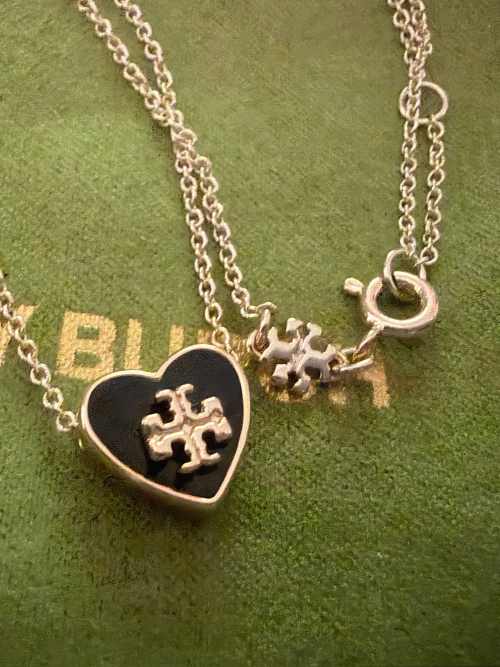 Tory Burch Black Heart Logo Pendant Necklace with Gold-Tone Chain 16-18 inches